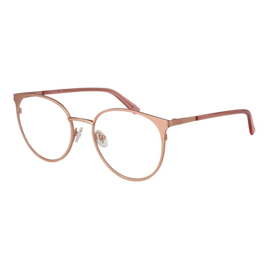 Guess Rose Gold Metal Glasses (Frames) for women, round full-rim style with demo lenses, spring hinge, size 53-18-140.