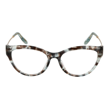 Cat-eye glasses with a tortoiseshell pattern and full-rim design made from cellulose acetate.