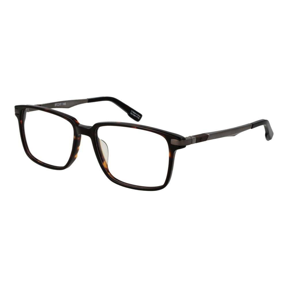 Men's full-rim square Spy Brown Plastic Glasses (Frames) with brown plastic frame, demo lenses, and branded soft case.