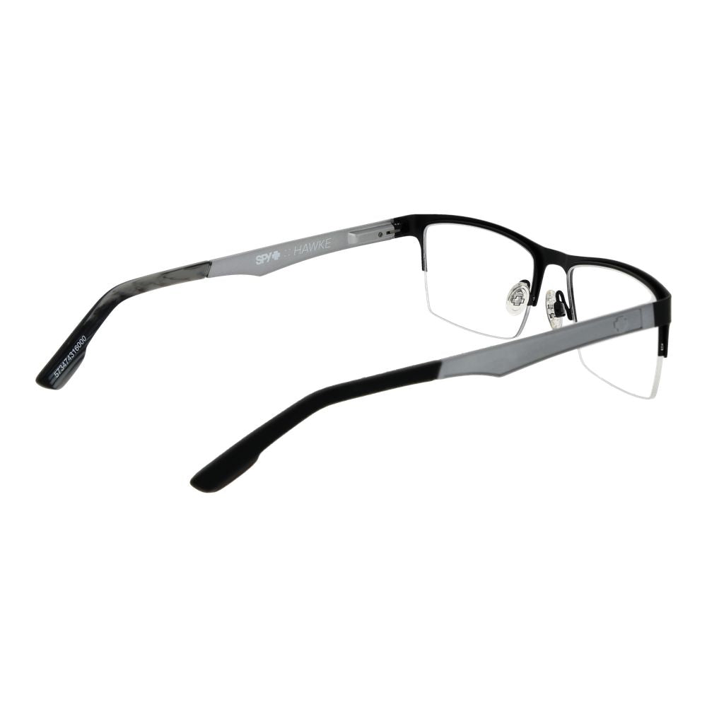 Spy Black Plastic Glasses (Frames) in half-rim design with black frame and demo lenses, featuring spring hinge for comfort.