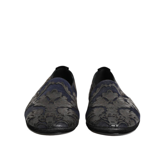 Dolce & Gabbana Black Jacquard Leather Slip On Loafers Shoes