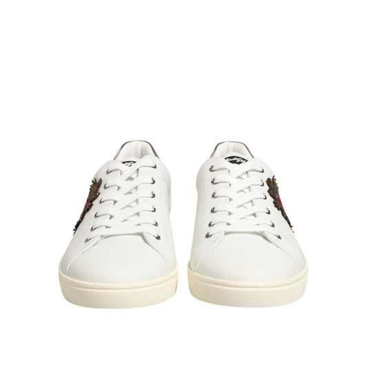 Dolce & Gabbana White Leather Heart Embellished Sneakers Shoes