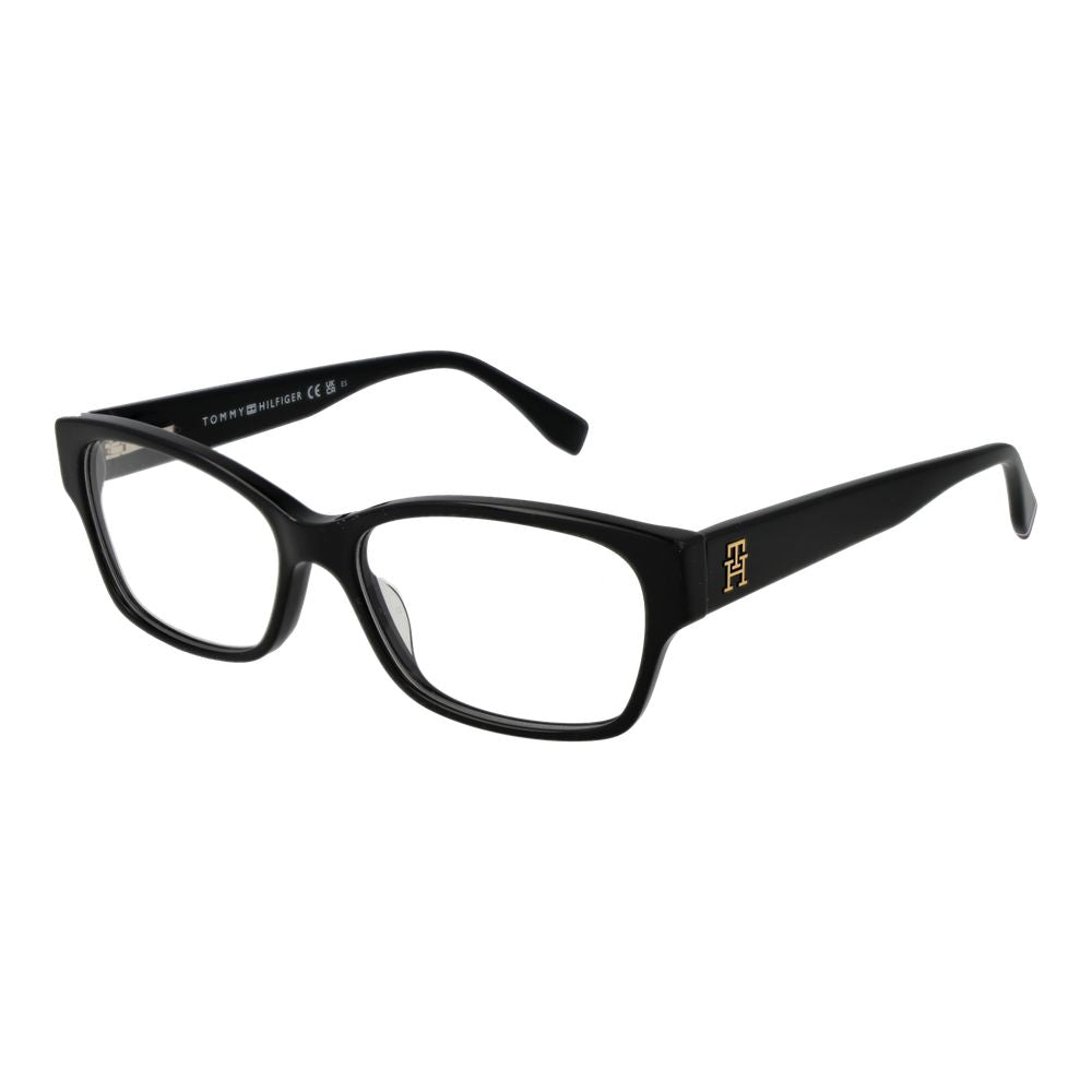Tommy Hilfiger Black Acetate Glasses (Frames) for women, full-rim rectangle style, 54mm lenses width, black branded case included.
