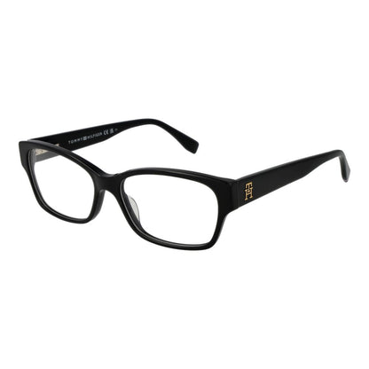 Tommy Hilfiger Black Acetate Glasses (Frames) for women, full-rim rectangle style, 54mm lenses width, black branded case included.