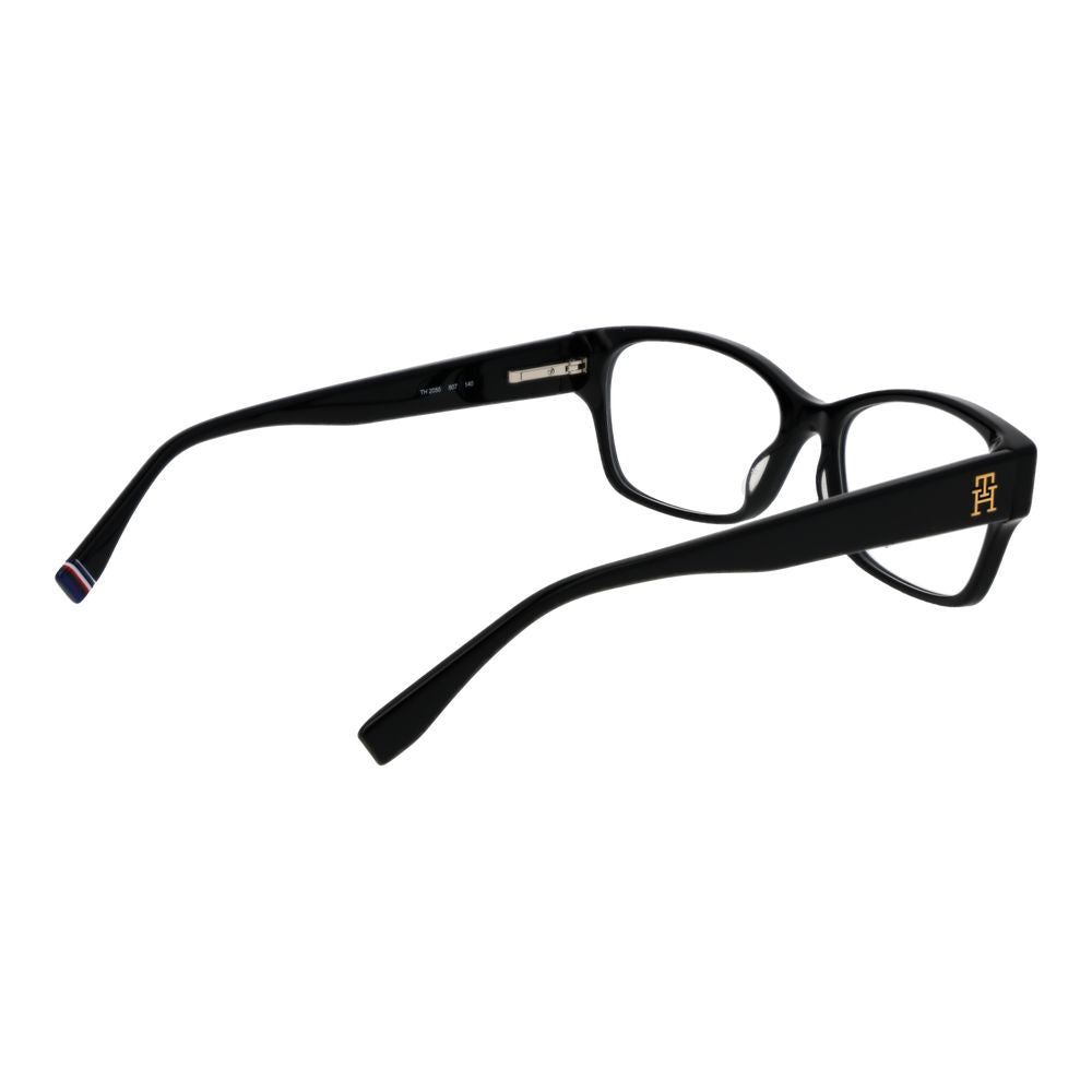 Tommy Hilfiger Black Acetate Glasses (Frames) for women with full-rim rectangle style, black color, and branded case included.