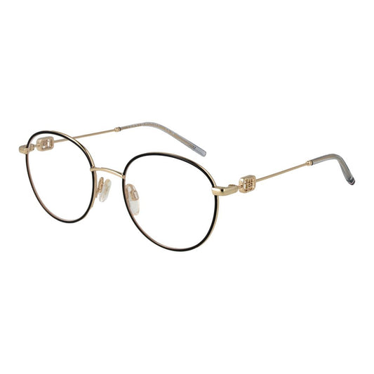 Tommy Hilfiger Gold Metal Glasses (Frames) for women in full-rim panto style with demo lenses, featuring gold frame and temples.