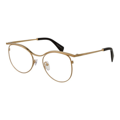 Yohji Yamamoto Gold Metal Glasses (Frames) for Women, Round Full-Rim Design with Demo Lenses, Gold Metal Frame, Includes Branded Soft Case