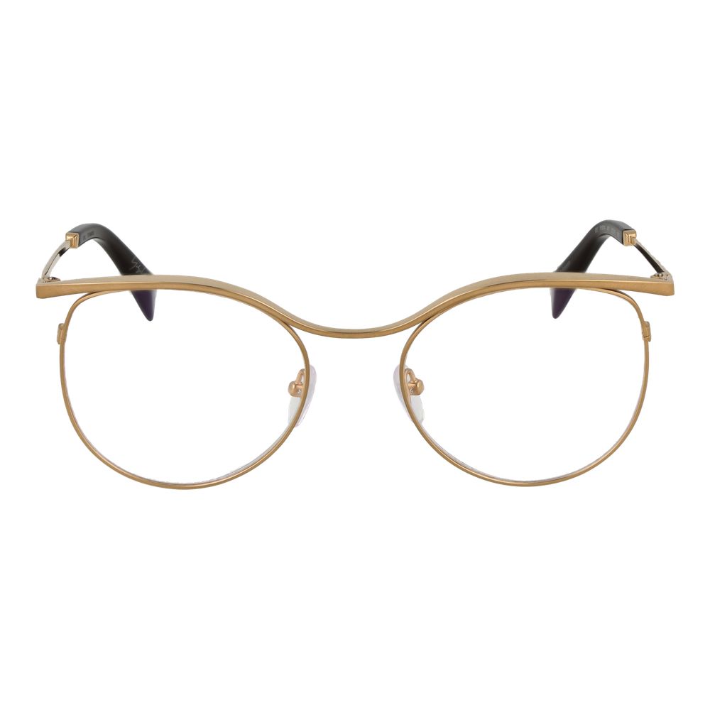 Yohji Yamamoto Gold Metal Glasses (Frames) - Women's round full-rim gold frames with demo lenses, 53mm width, 46mm height, metal material.