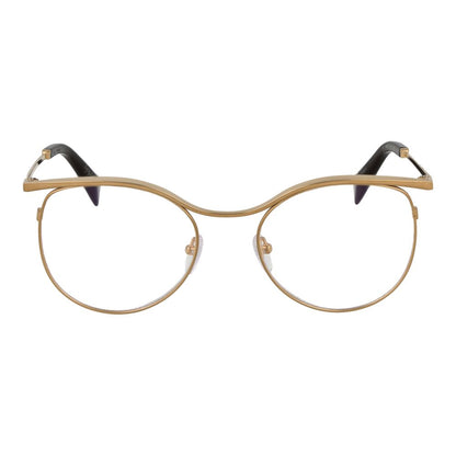 Yohji Yamamoto Gold Metal Glasses (Frames) - Women's round full-rim gold frames with demo lenses, 53mm width, 46mm height, metal material.