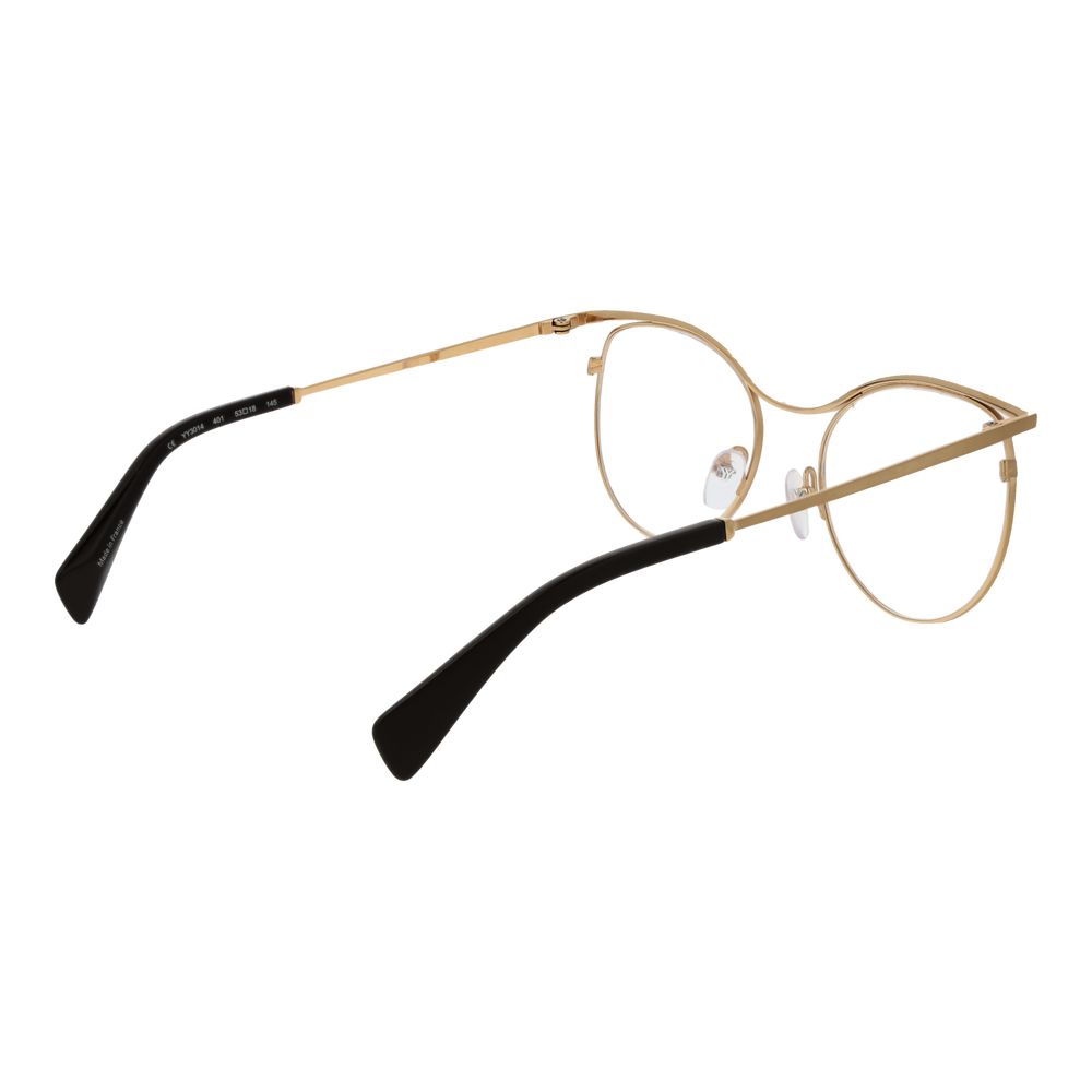 Yohji Yamamoto Gold Metal Glasses (Frames) for women, full-rim round style, gold metal frame with demo lenses and no extra protection.