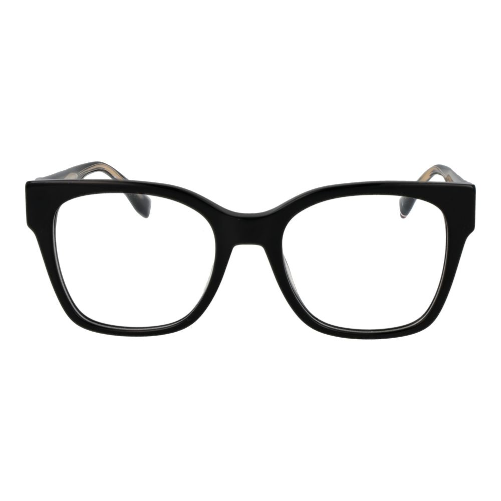 Tommy Hilfiger Black Acetate Glasses (Frames) for women, full-rim rectangle style, black frame, demo plastic lenses with spring hinge.