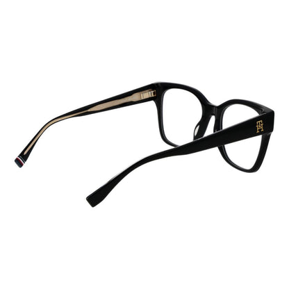 Tommy Hilfiger Black Acetate Glasses (Frames) - Women's rectangle full-rim acetate frames with demo lenses and spring hinge, 52 lens width.