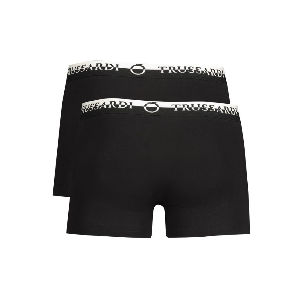 Trussardi Black Cotton Underwear, bi-pack boxer shorts with double elastic waistband and logo print for comfort and style.