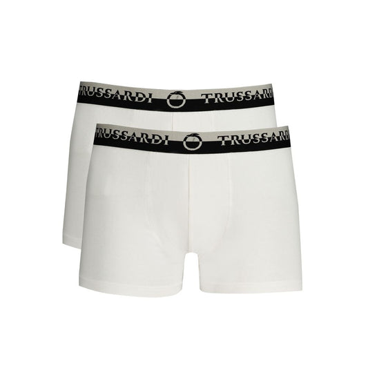 Trussardi White Cotton Underwear with double elastic waistband, logo print, bi-pack, designed for comfort.