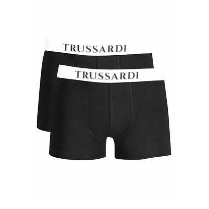 Trussardi Black Cotton Underwear BOXER PARIGAMBA bi-pack with elastic waistband and logo print