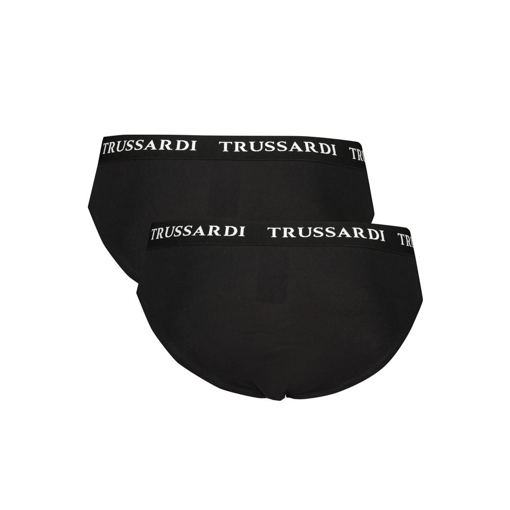 Trussardi Black Cotton Underwear bi-pack with branded elastic waistband and logo print.