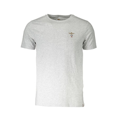 Aeronautica Militare Gray Cotton T-Shirt with short sleeves and crew neck, featuring logo on front