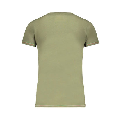 Back view of Aeronautica Militare Green Cotton T-Shirt with short sleeves and crew neck, showing contrast details and logo print.