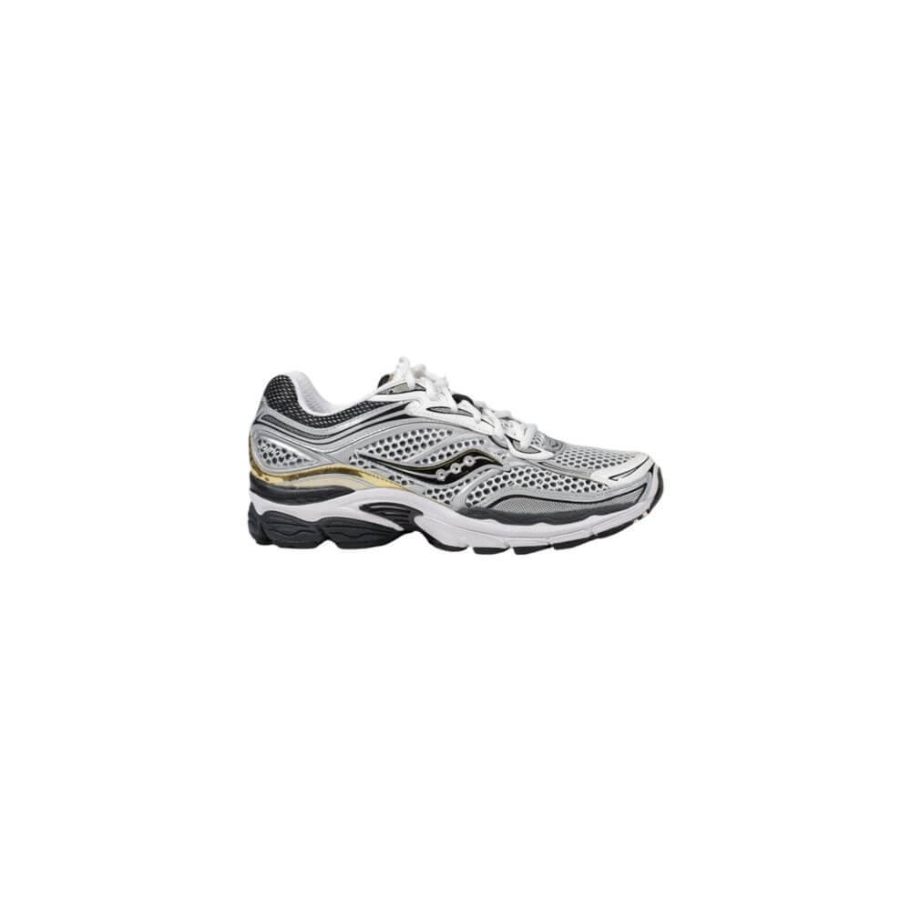 Saucony Gray Mesh Athletic Sneakers, sporty round toe lace-up design, perfect for running and casual wear.