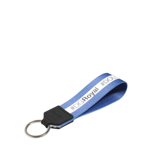 Dolce & Gabbana White Blue Logo Polyester PVC Holder Keychain Keyring