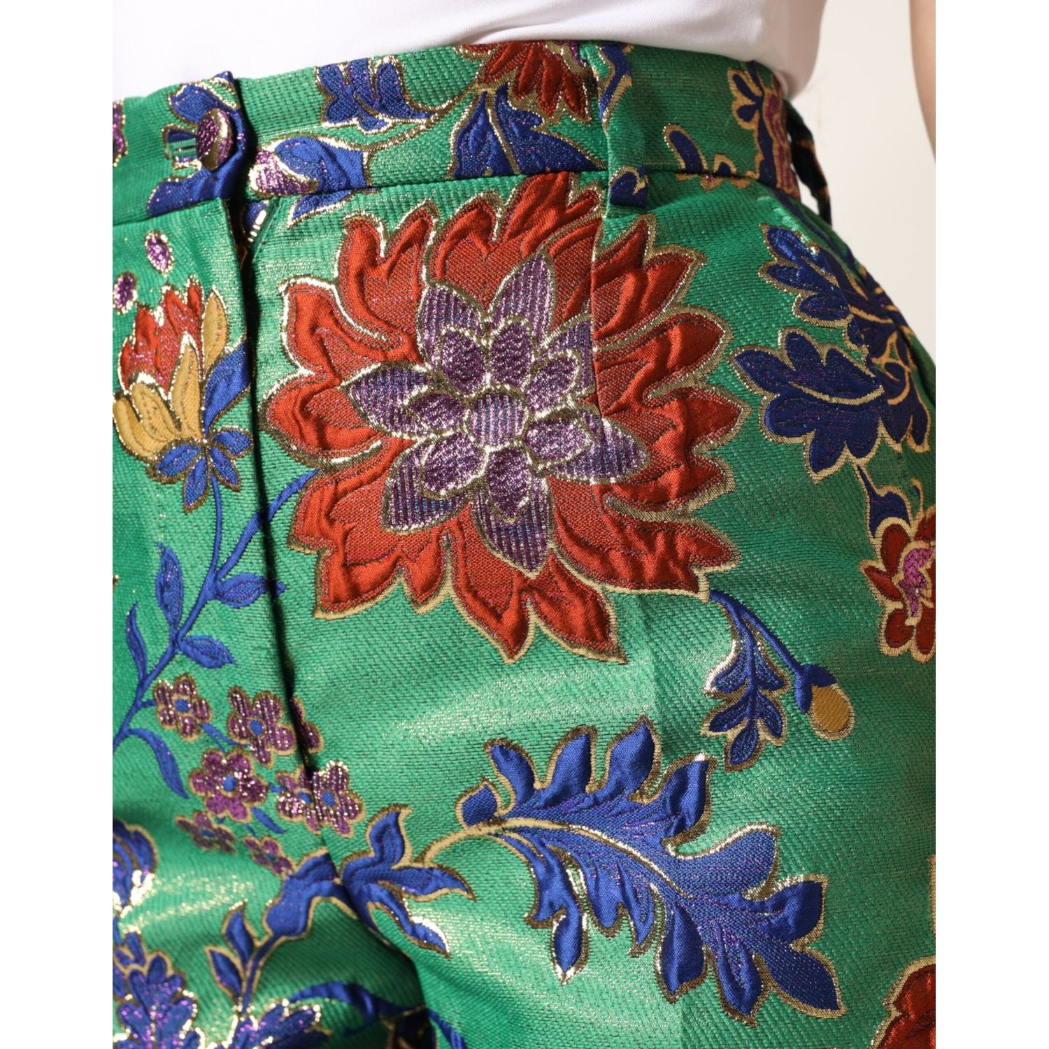 Dolce & Gabbana Green Floral Polyester BootCut Trouser Pants