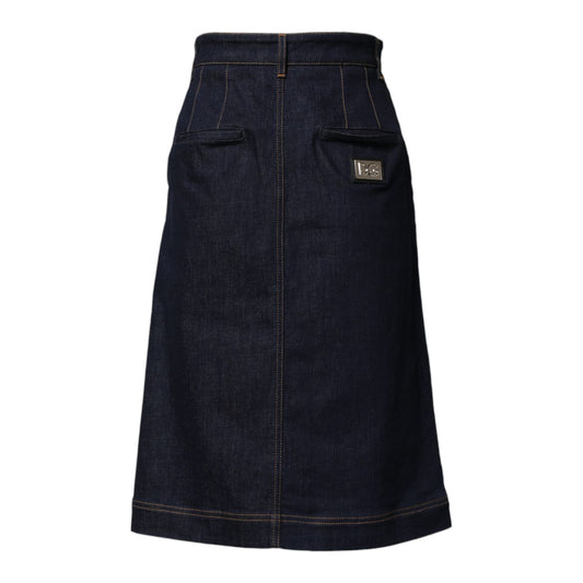Dolce & Gabbana Dark Blue Cotton A-line Denim Midi Skirt