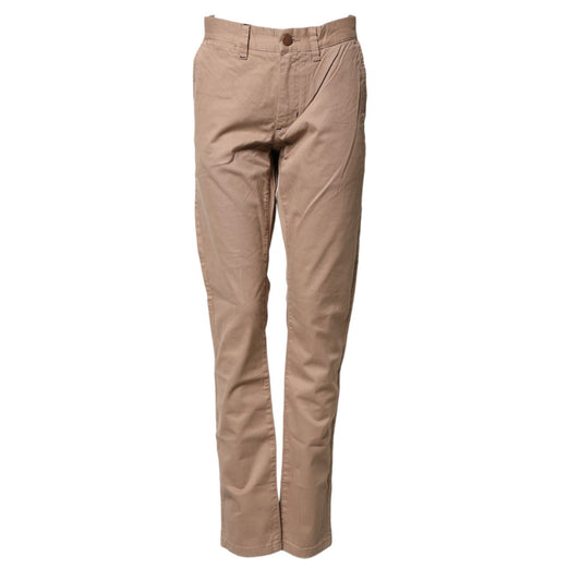 Sun68 Beige Cotton Mid Waist Straight Men Chino Trouser Pants