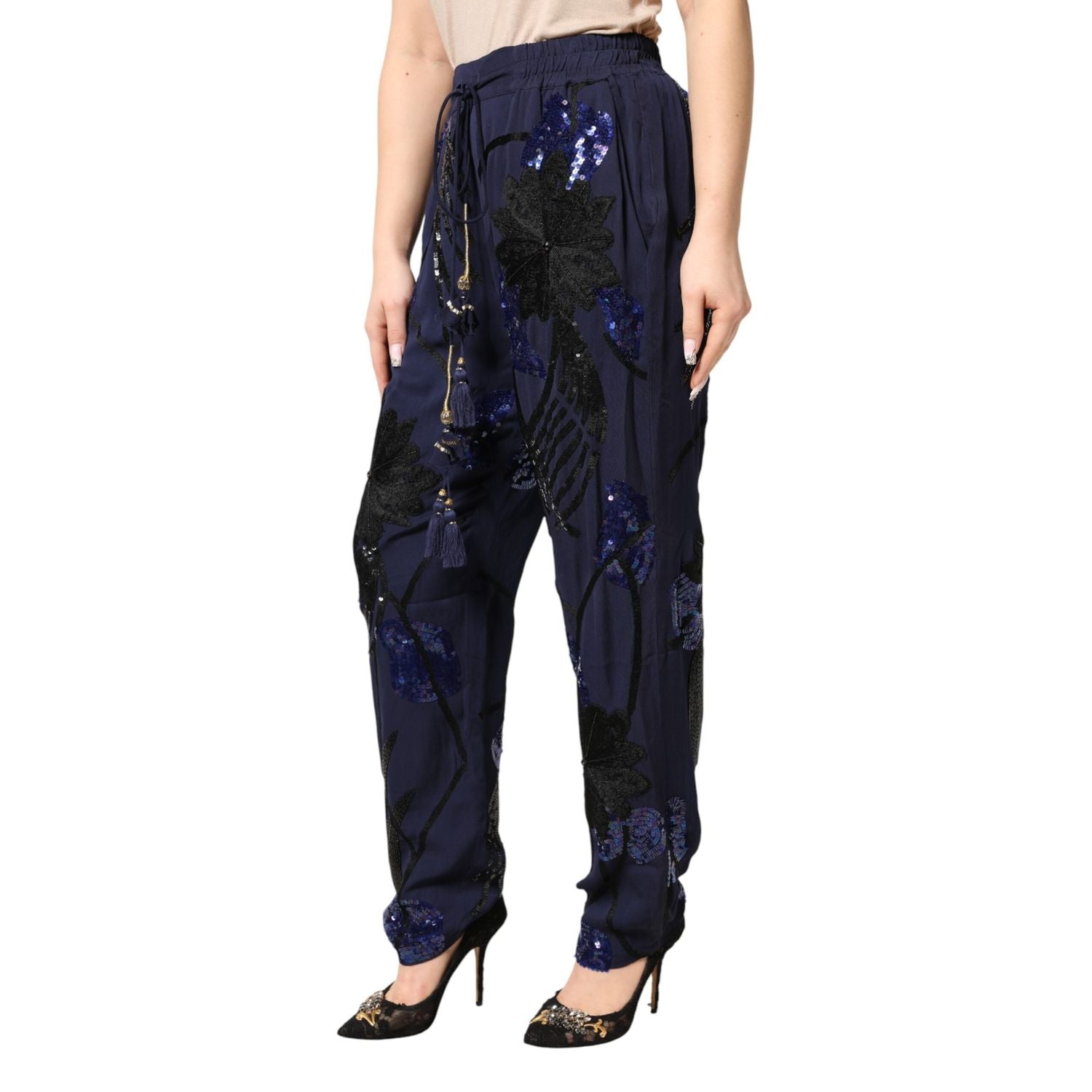 Christian Pellizzari Blue Sequined Tapered Trouser Pants
