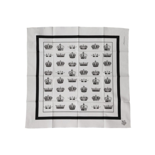 Dolce & Gabbana White Crown Cotton Square Foulard Scarf