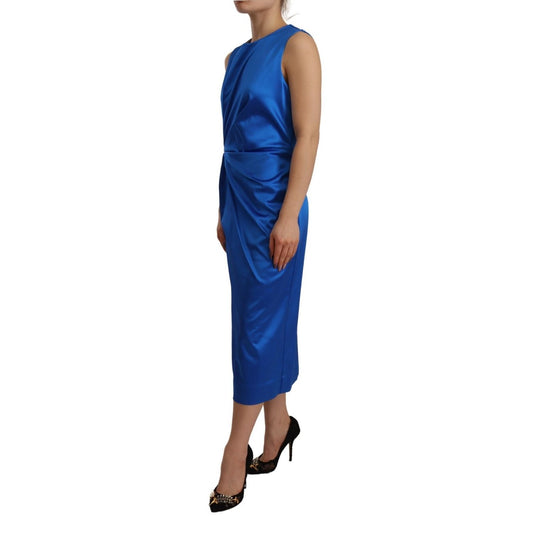 Parosh Acetate Royal Blue Roundneck Sleeveless Sheath Midi Dress