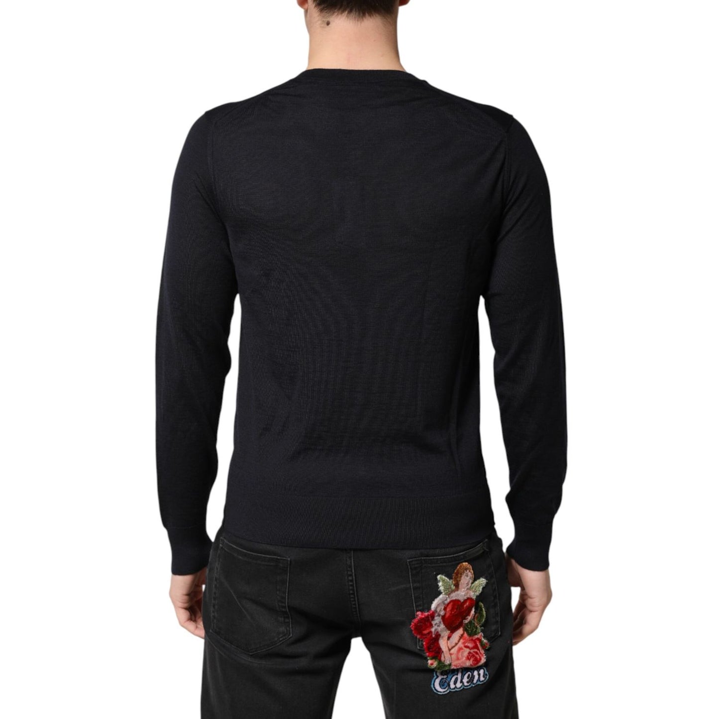 Dolce & Gabbana Black Cashmere V-Neck Men Pullover Sweater