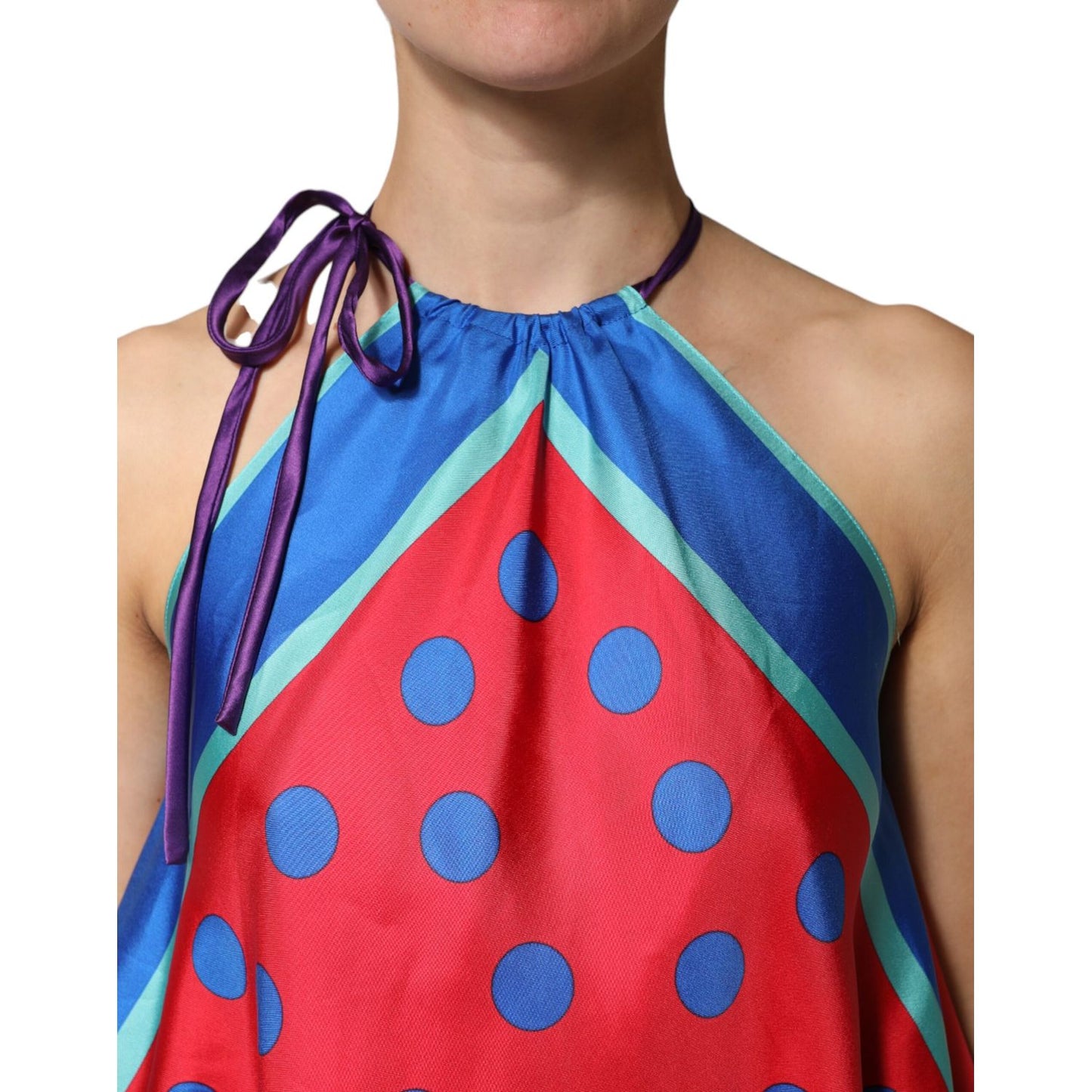 Dolce & Gabbana Multicolor Polka Dot Tie Halter Blouse  Top