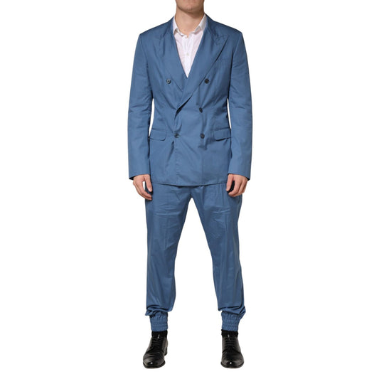 Dolce & Gabbana Blue Cotton Double Breasted 2 Piece Suit