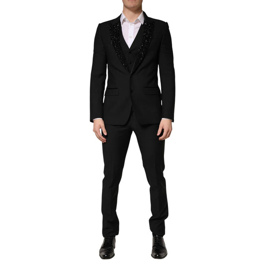 Dolce & Gabbana Black Wool Single Breasted 3 Piece Men Suit