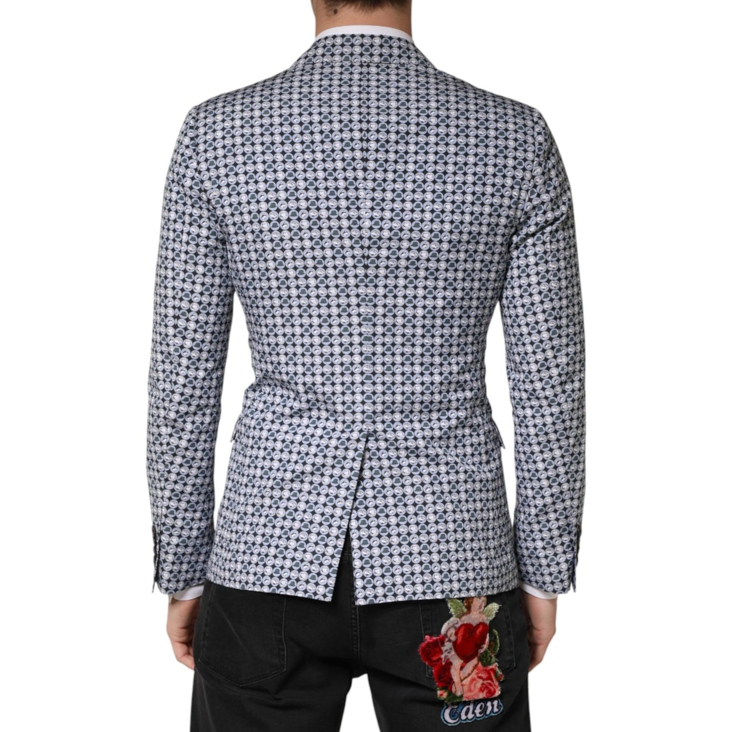 Dolce & Gabbana Blue Cotton Patterned Single Breasted Blazer
