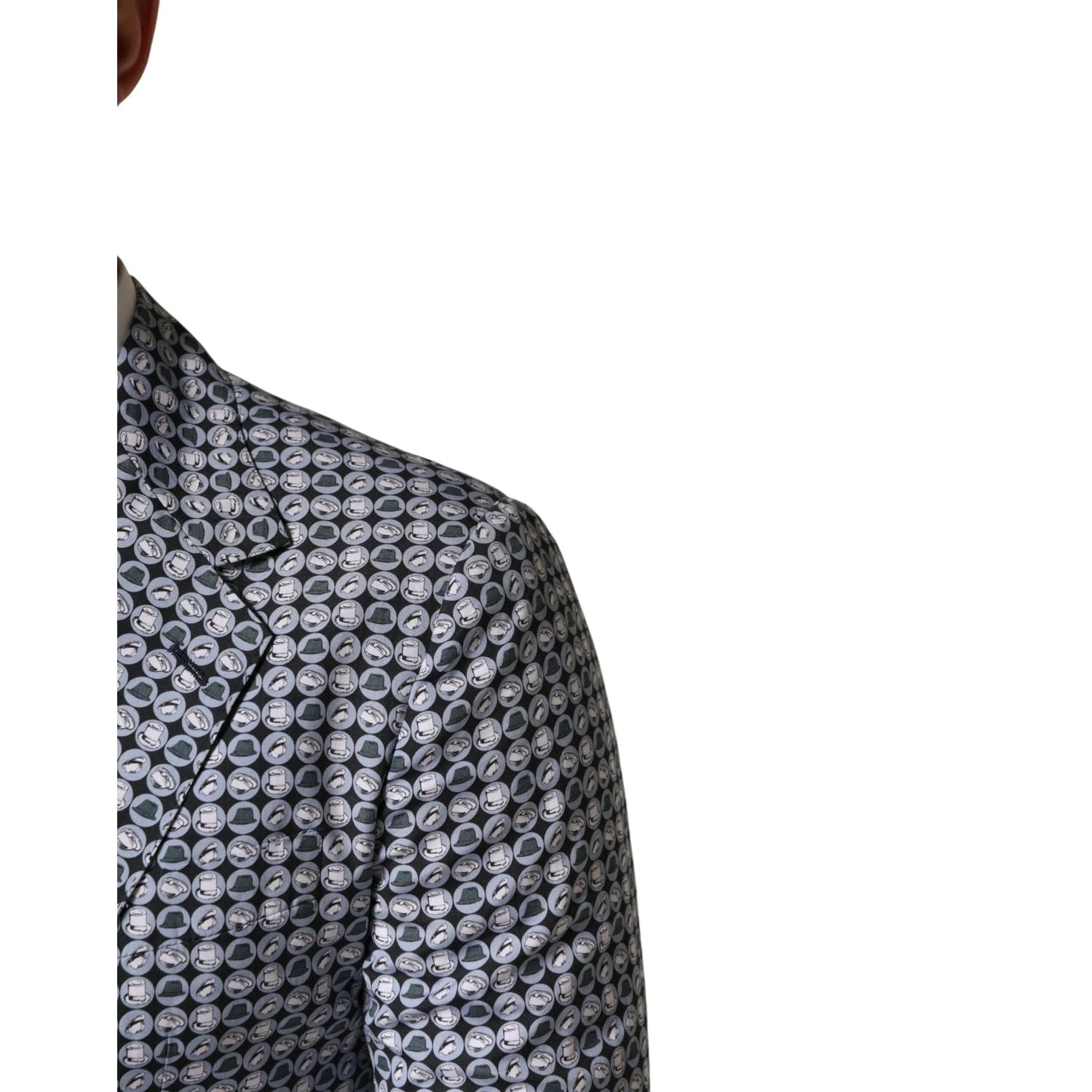 Dolce & Gabbana Blue Cotton Patterned Single Breasted Blazer