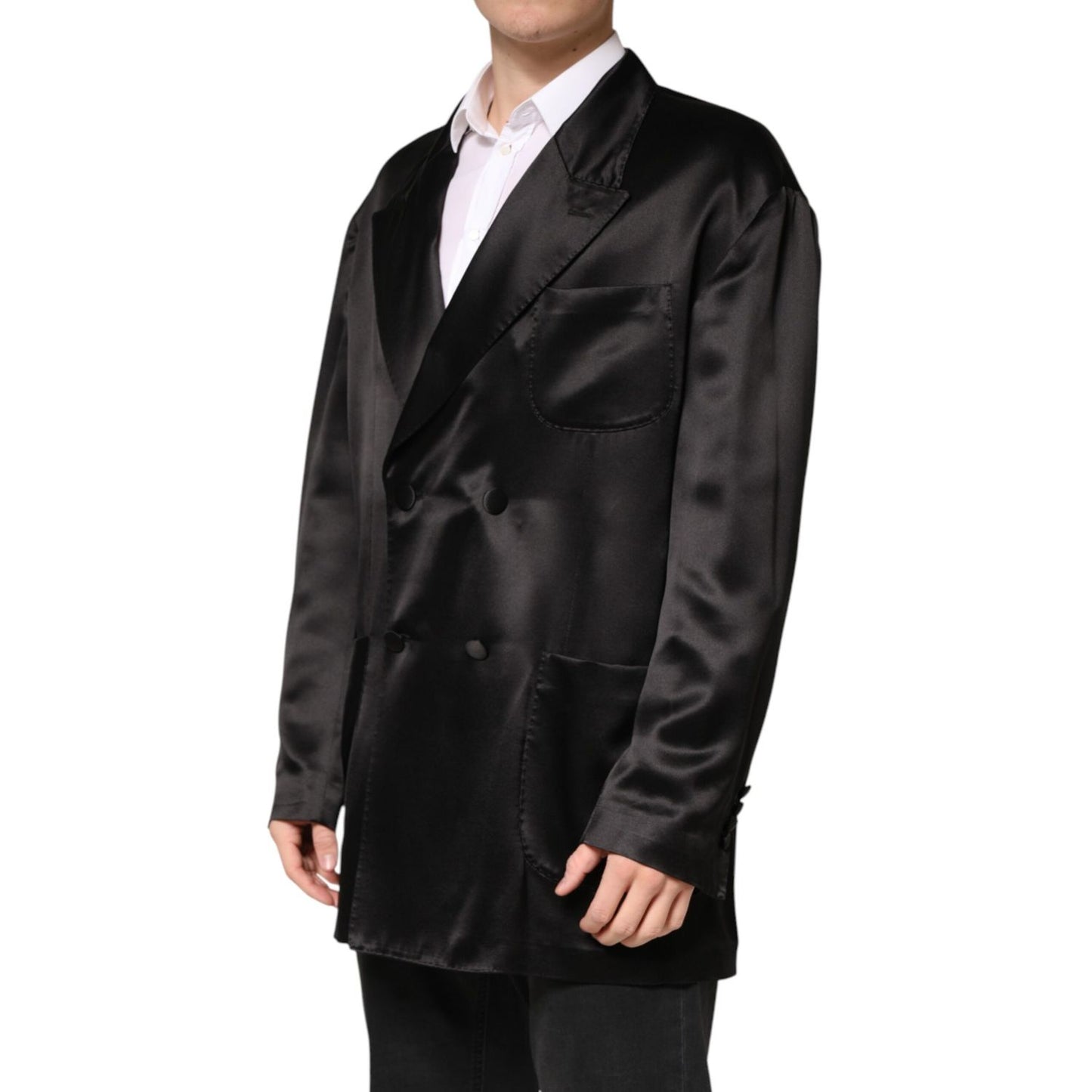 Dolce & Gabbana Black Silk Double Breasted 2 Button Blazer