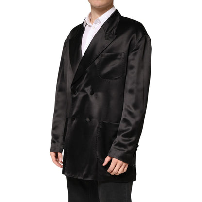 Dolce & Gabbana Black Silk Double Breasted 2 Button Blazer