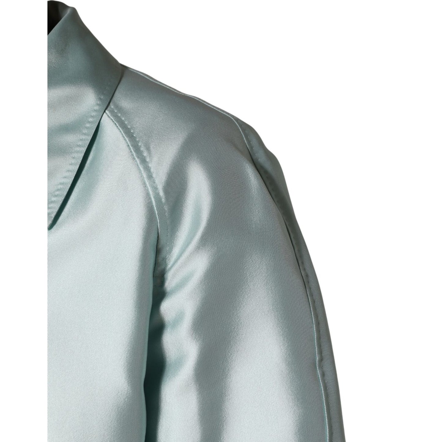 Dolce & Gabbana Teal Satin Collared Long Trench Coat Jacket
