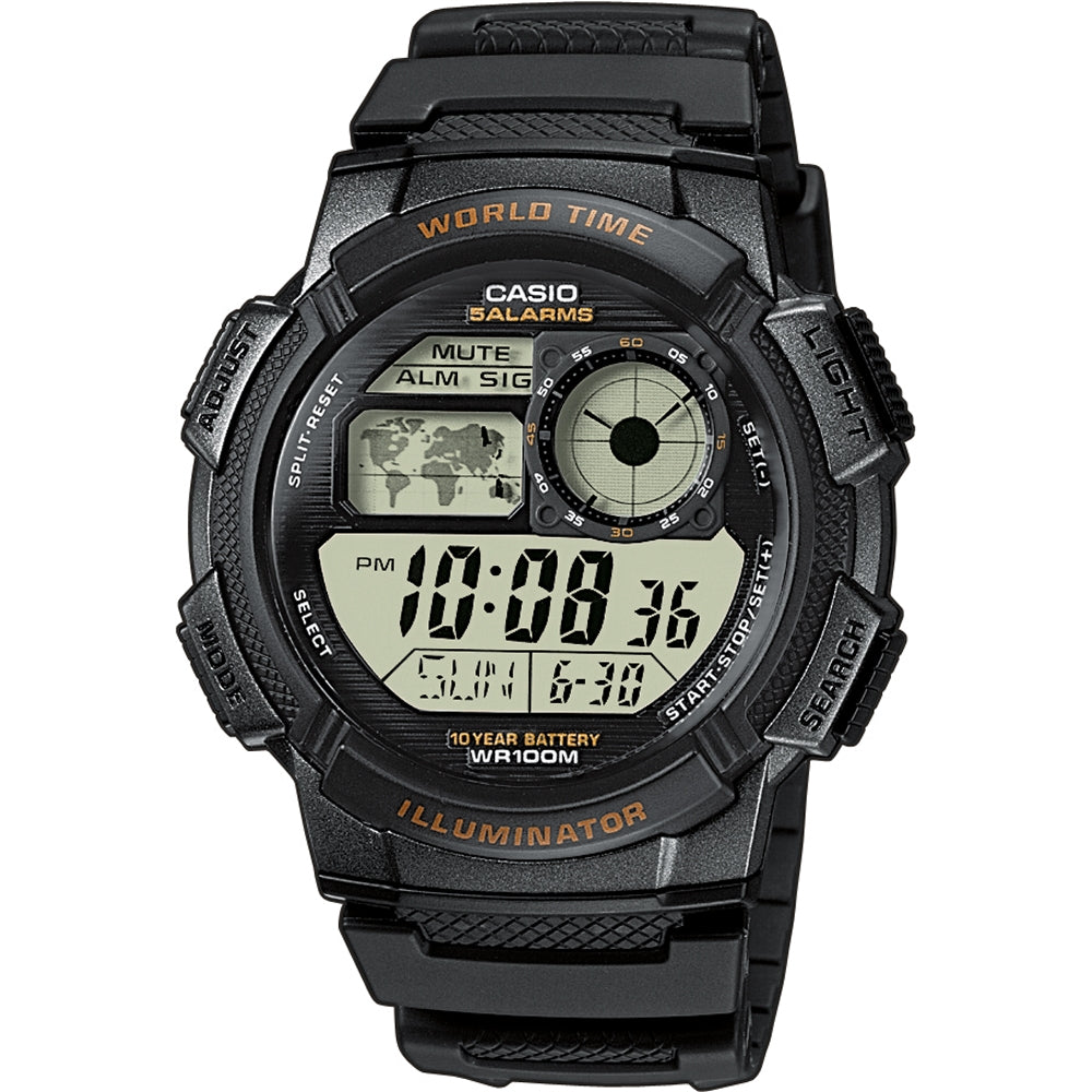 CASIO SPORT Mod. DIVER - WORLD TIME ILLUMINATOR 5 ALARMS. 10 YEARS BATTERY - BLACK wristwatch with quartz movement and resin strap.