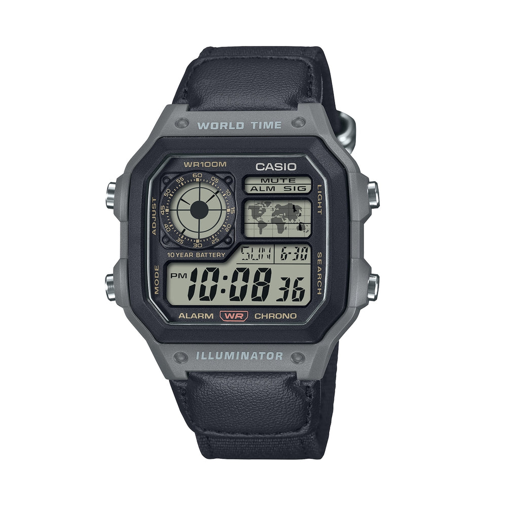 CASIO SPORT Mod. ILLUMINATOR - WORLD TIME ILLUMINATOR 5 ALARMS - FUTURE CLASSIC COLLECTION - BLACK AE-1200WHUB-8AVEF