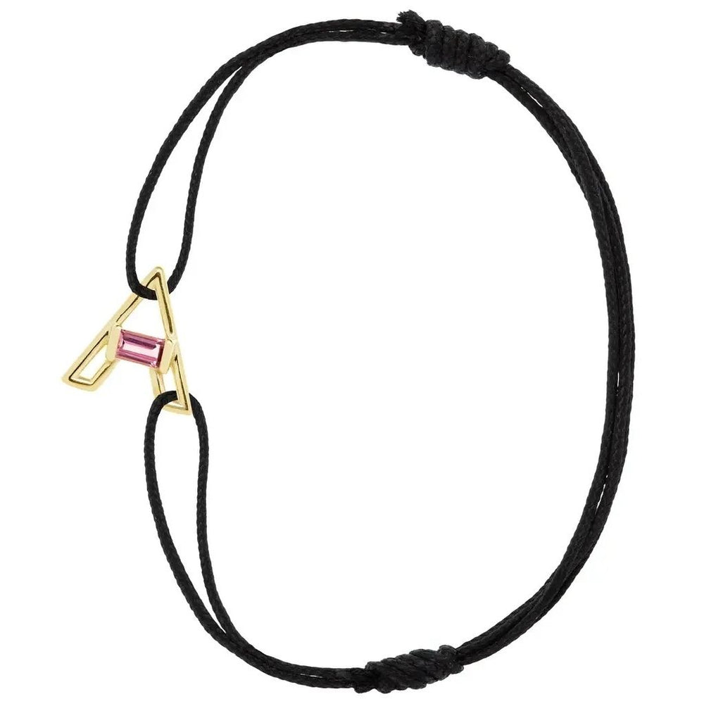 ALIITA BRACCIALI MOD. CBPUHA0013YG09K black cord bracelet with gold letter charm and pink gemstone.