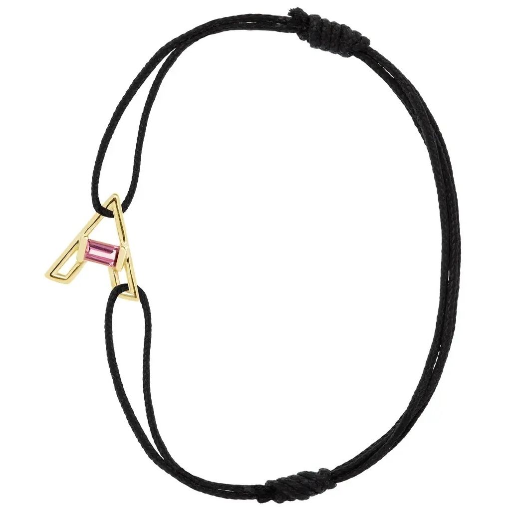 ALIITA BRACCIALI MOD. CBPUHA0013YG09K black cord bracelet with gold letter charm and pink gemstone.