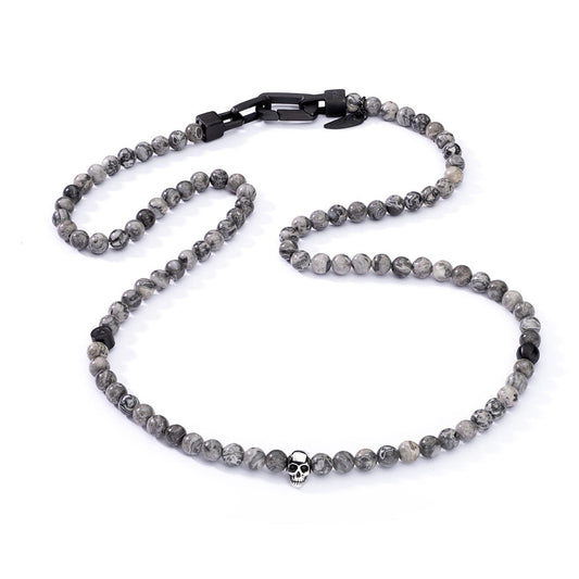 AN JEWELS JEWELRY Mod. AA.C255KGR featuring gray beaded necklace with skull design