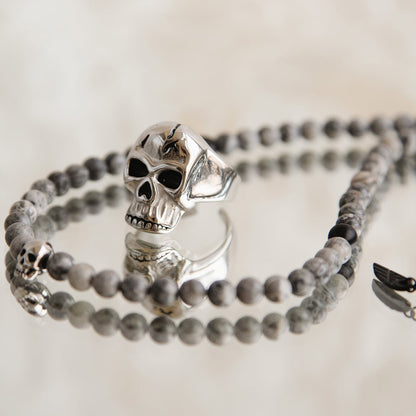 AN JEWELS JEWELRY Mod. AA.C255KGR skull and beaded bracelet on display