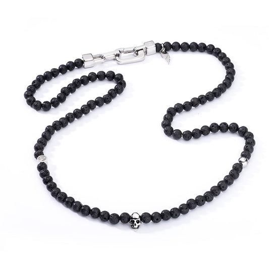 AN JEWELS JEWELRY Mod. AA.C255SBK black beaded necklace with skull detail