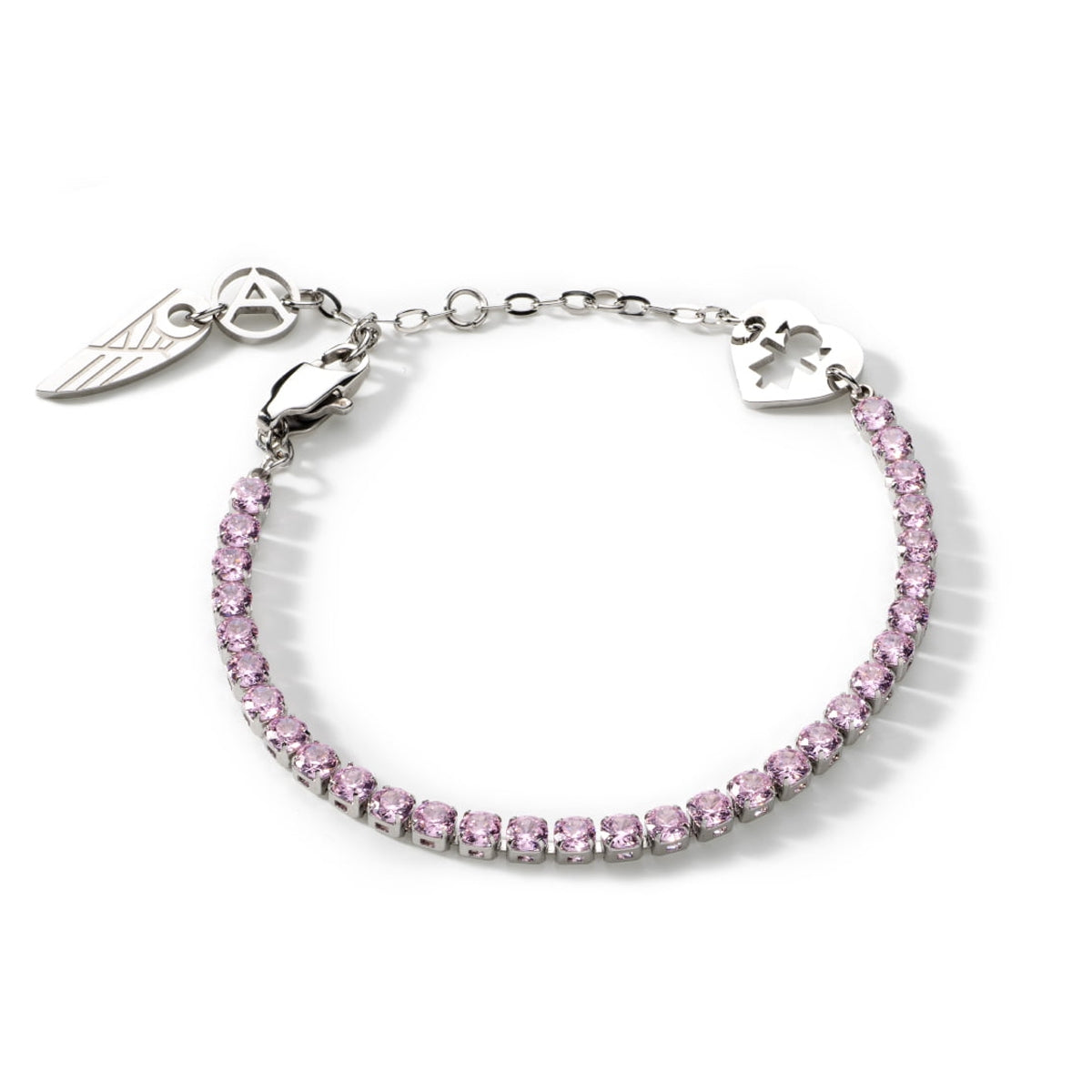 Elegant pink gemstone bracelet from AN JEWELS JEWELRY Mod. AL.BLIYMPK, featuring a heart charm and silver detailing.