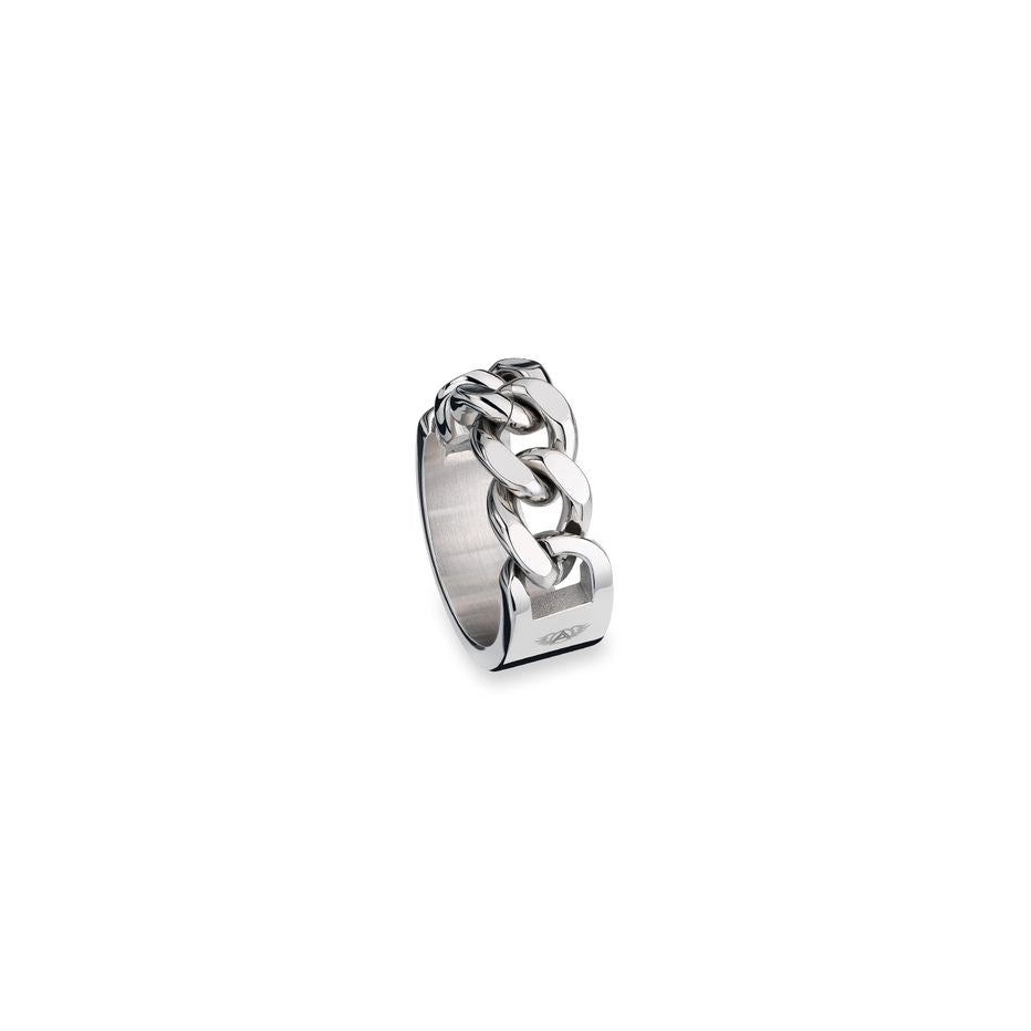 Alt Tag: AN JEWELS JEWELRY Mod. AL.RLY01S-9 stylish silver ring with chain design