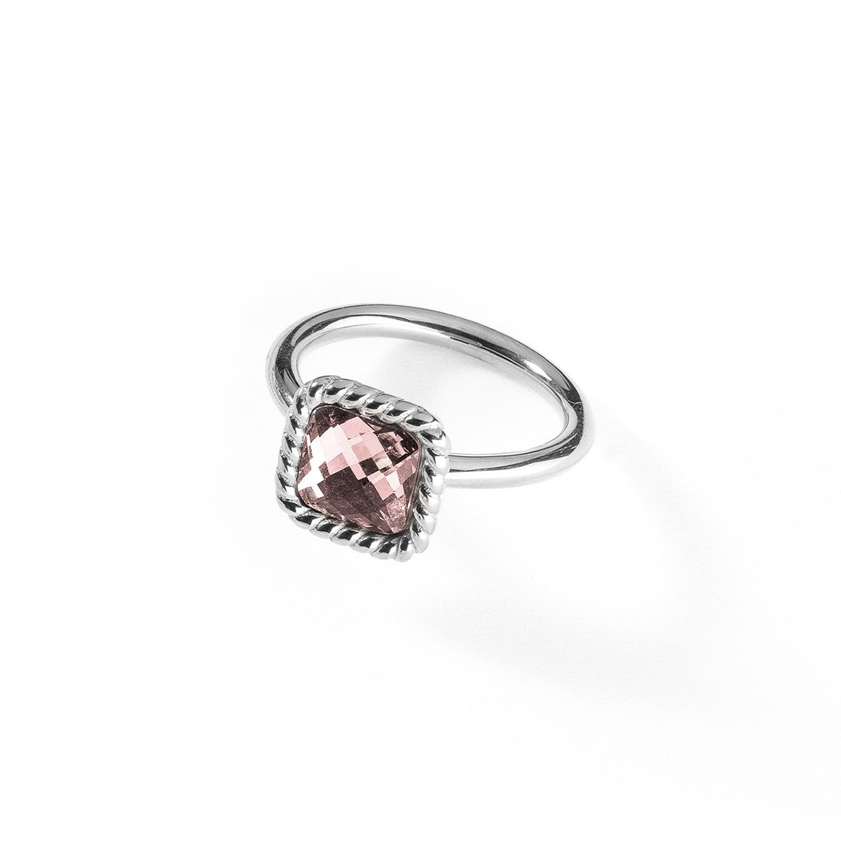 Silver ring featuring a pink gemstone, AN JEWELS JEWELRY Mod. AL.RMW07SPK-6 design, minimalist elegance.