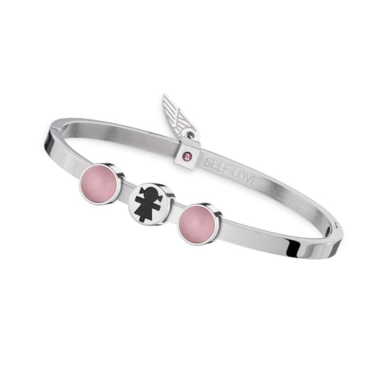 AN JEWELS JEWELRY Mod. ANPULSEIRALI21 silver bracelet with pink accents and wing detail.